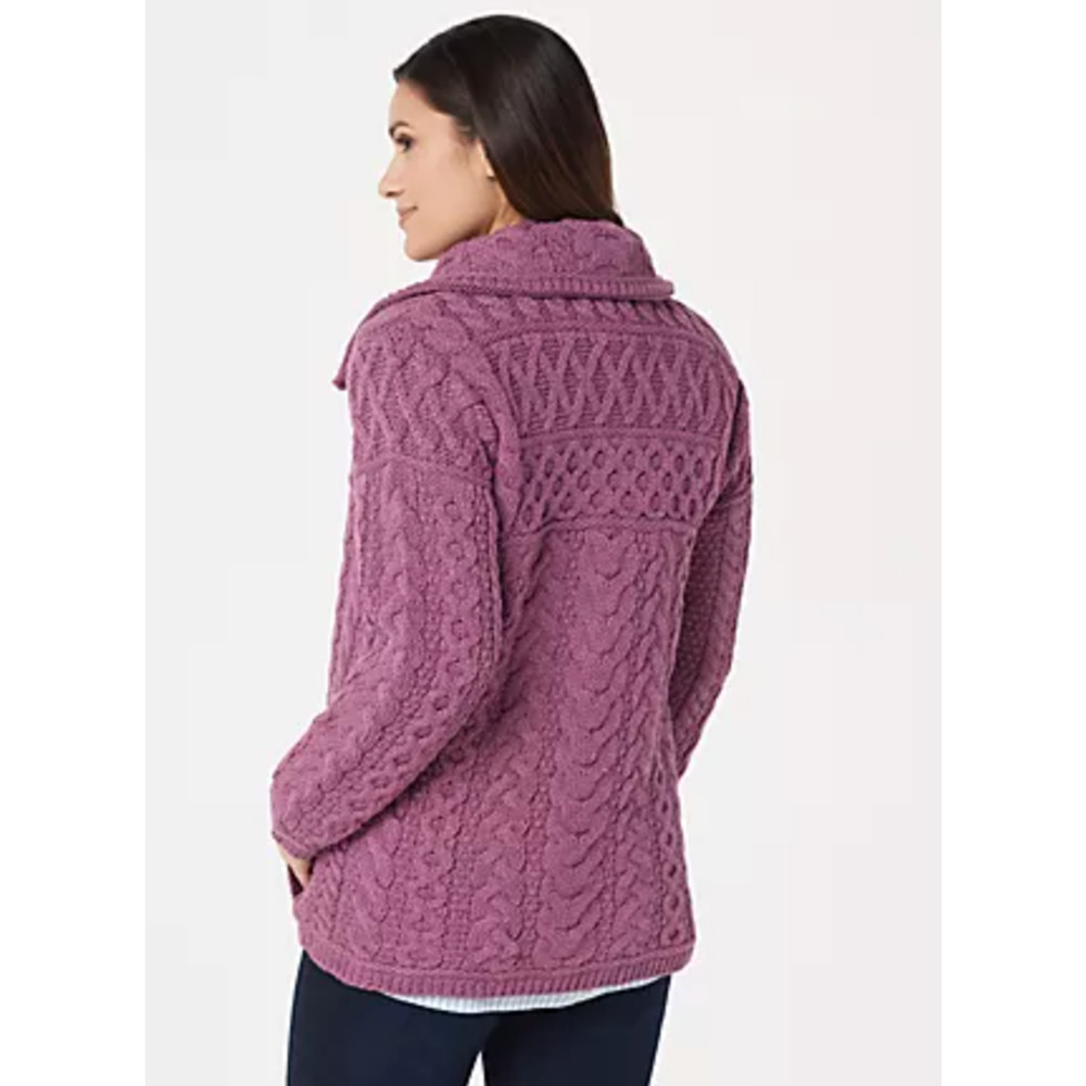 NEW ARAN CRAFTS PLUM MERINO WOOL ZIP FRONT CABLE KNIT CARDIGAN SWEATER COAT XXL - Picture 11 of 16